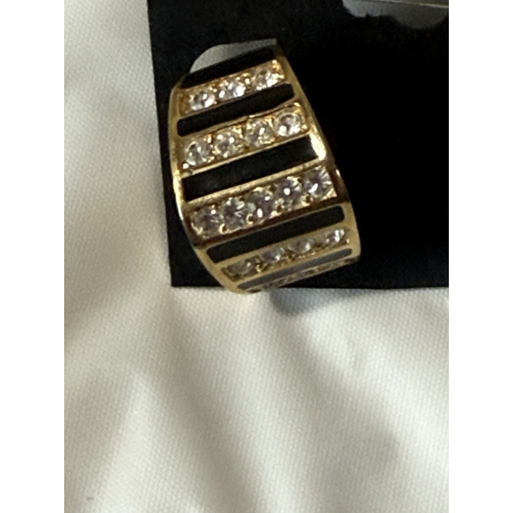 Vintage Christian Dior Gold Tone Black Rhinestone Hoop Clip On Earrings - Picture 1 of 16